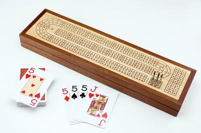 Cribbage: Wooden Cribbage Board & Piatnik Playing Cards - Mind Matters