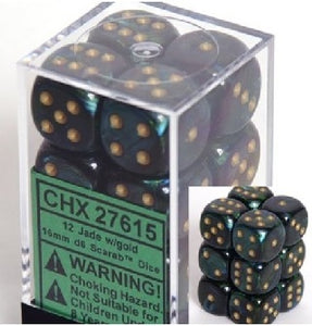 SCARAB DICE 12D6 JADE/GOLD 16MM