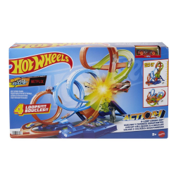 Hot Wheels Action 4-Loop Crash Out Track Set with Motorized Booster & 1:64 Scale Toy Car