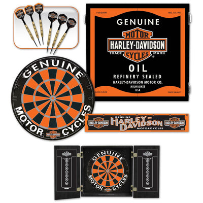 Harley-Davidson Oil Can Darts Cabinet Set
