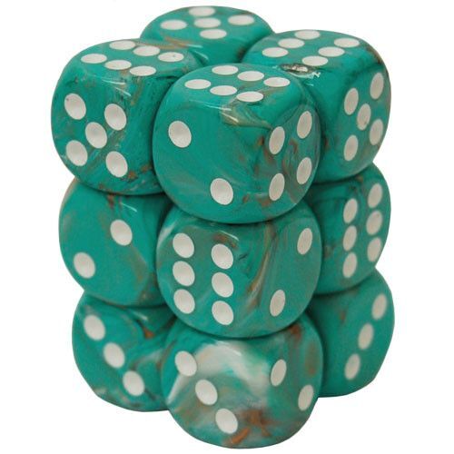Marble Dice D6 16mm Oxi-Copper with White