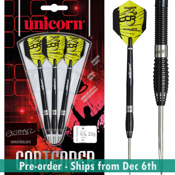 Unicorn Contender Darts - Steel Tip - 90% Tungsten - Owen Roelofs - 22g