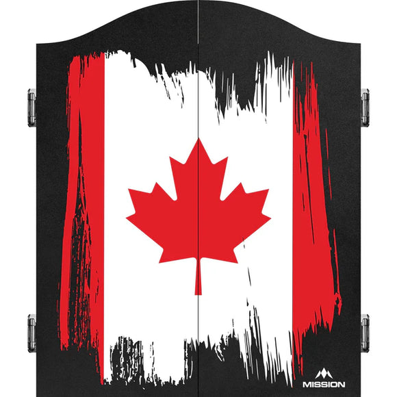 Mission Dartboard Cabinet - Black - Maple Leaf - Flag