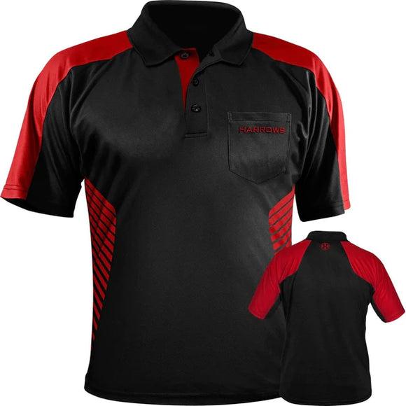 Harrows Vivid Dart Shirt - with Pocket - Black & Fire Red Medium