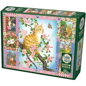 Cobble Hill - Blossoms and Kittens Quilt - 1000 piece Jigsaw Puzzle