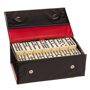 Double 12 Black Dot Ivory Dominoes in a Vinyl Case