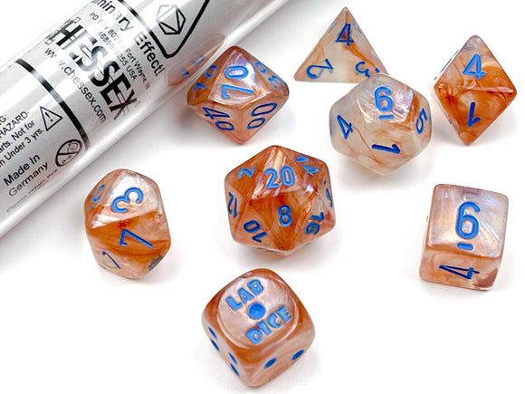 Chessex Lab Dice 7 pcs Borealis Rose/Gold Light Luminary w Bonus Die