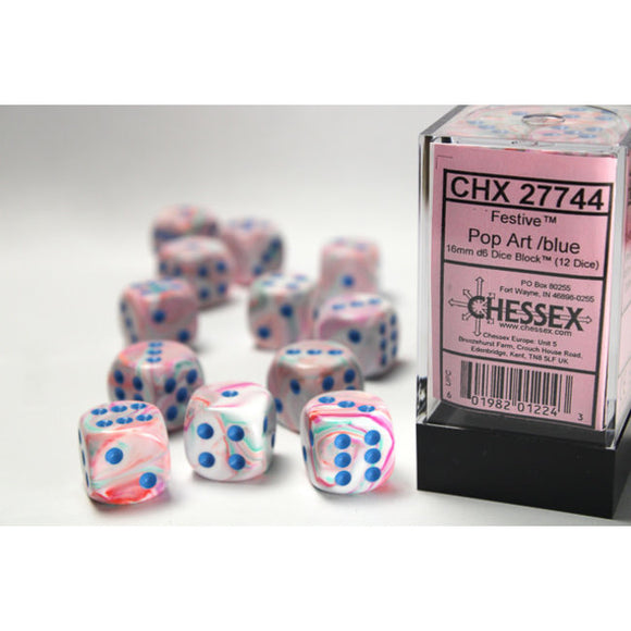 Festive Dice: Pop-Art/blue D6 16mm