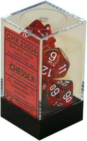 Chessex 7 Polyhedral Dice Set Translucent Red W/ White Numbers