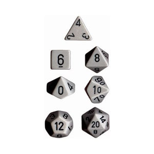 7 Die Set Dark Grey Opaque Dice with Black Numbers  - Chessex