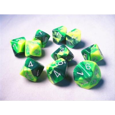 Chesses Green/Yellow Gemini Marbled Polyhedral Dice 10 Piece Set