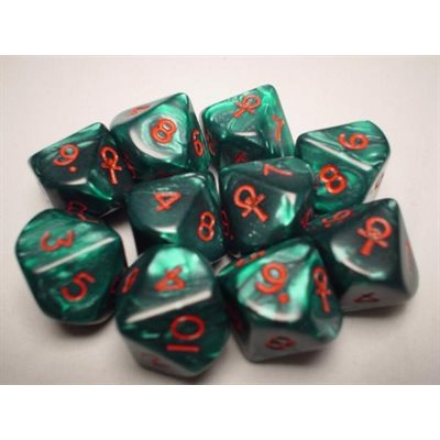 Pearl: Ankh Green/Red 10 Dice Set - Chessex