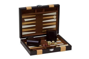 Backgammon: 9" Brown/Tan leatherette Backgammon Set