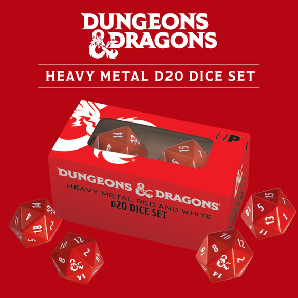 Heavy Metal Dice: D20 Dice Set Red and White Dungeons & Dragons